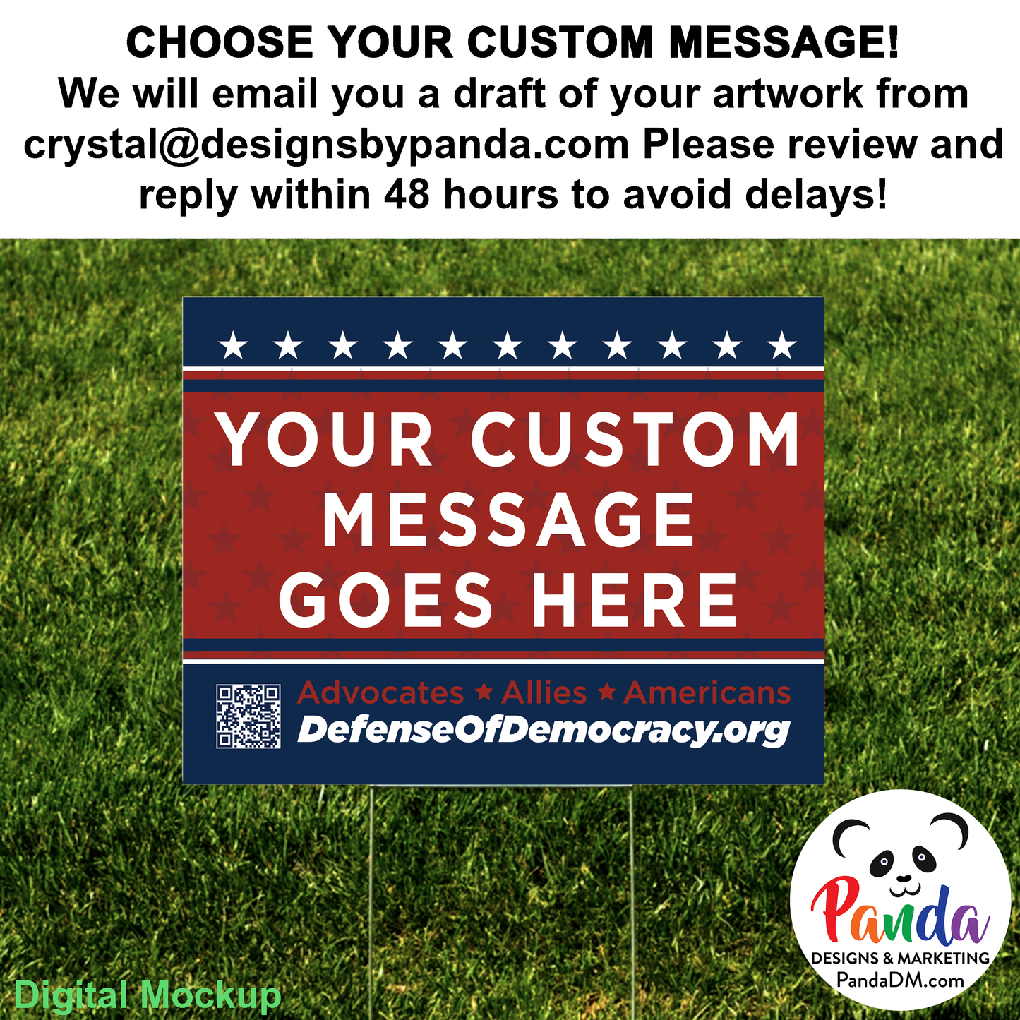 Yard Sign - Multiple Designs or Create Your Own! Defense of Democracy