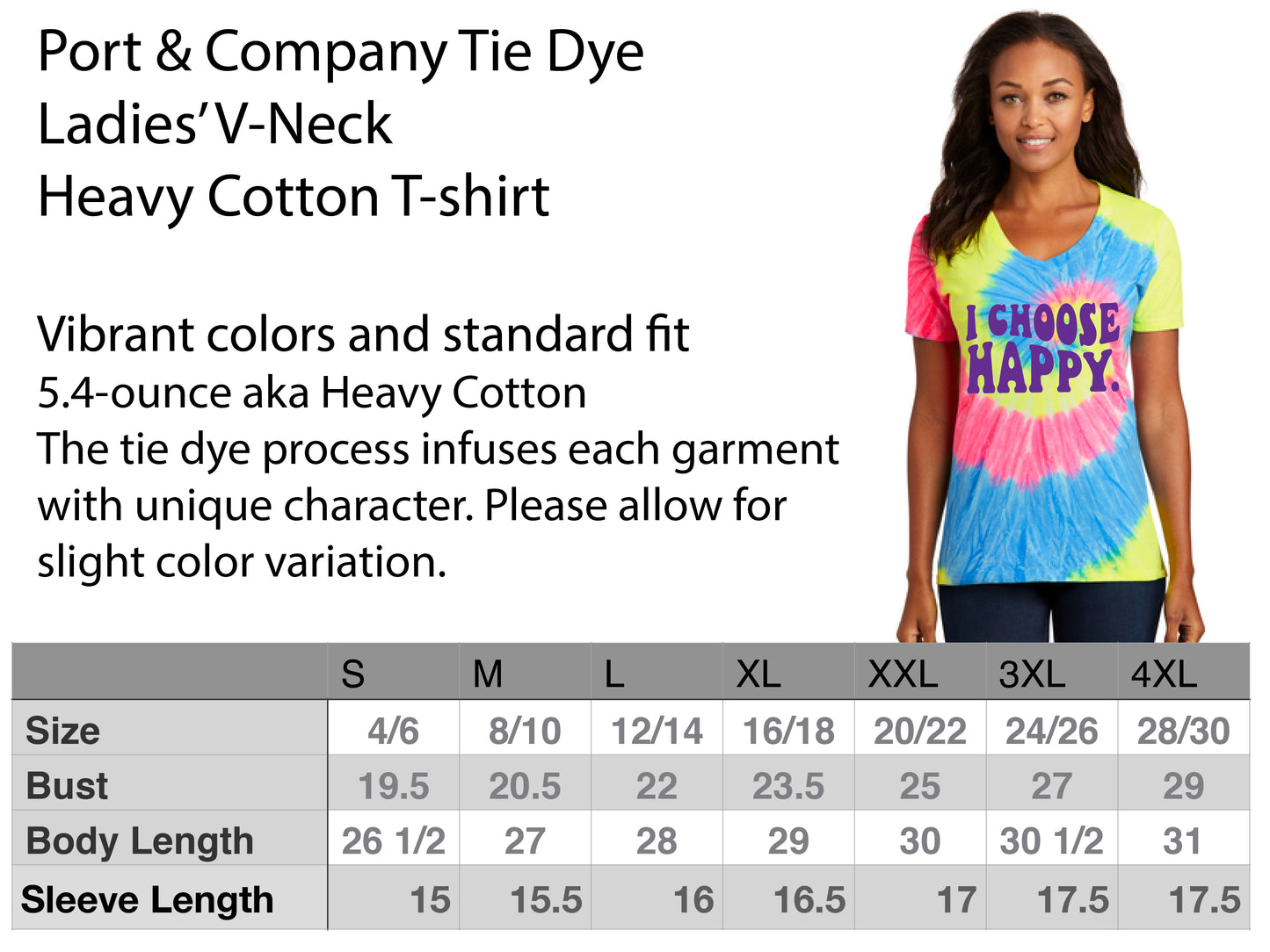 I Choose Happy. Tie Dye Short Sleeve T-shirt (Unisex or Ladies V-Neck)