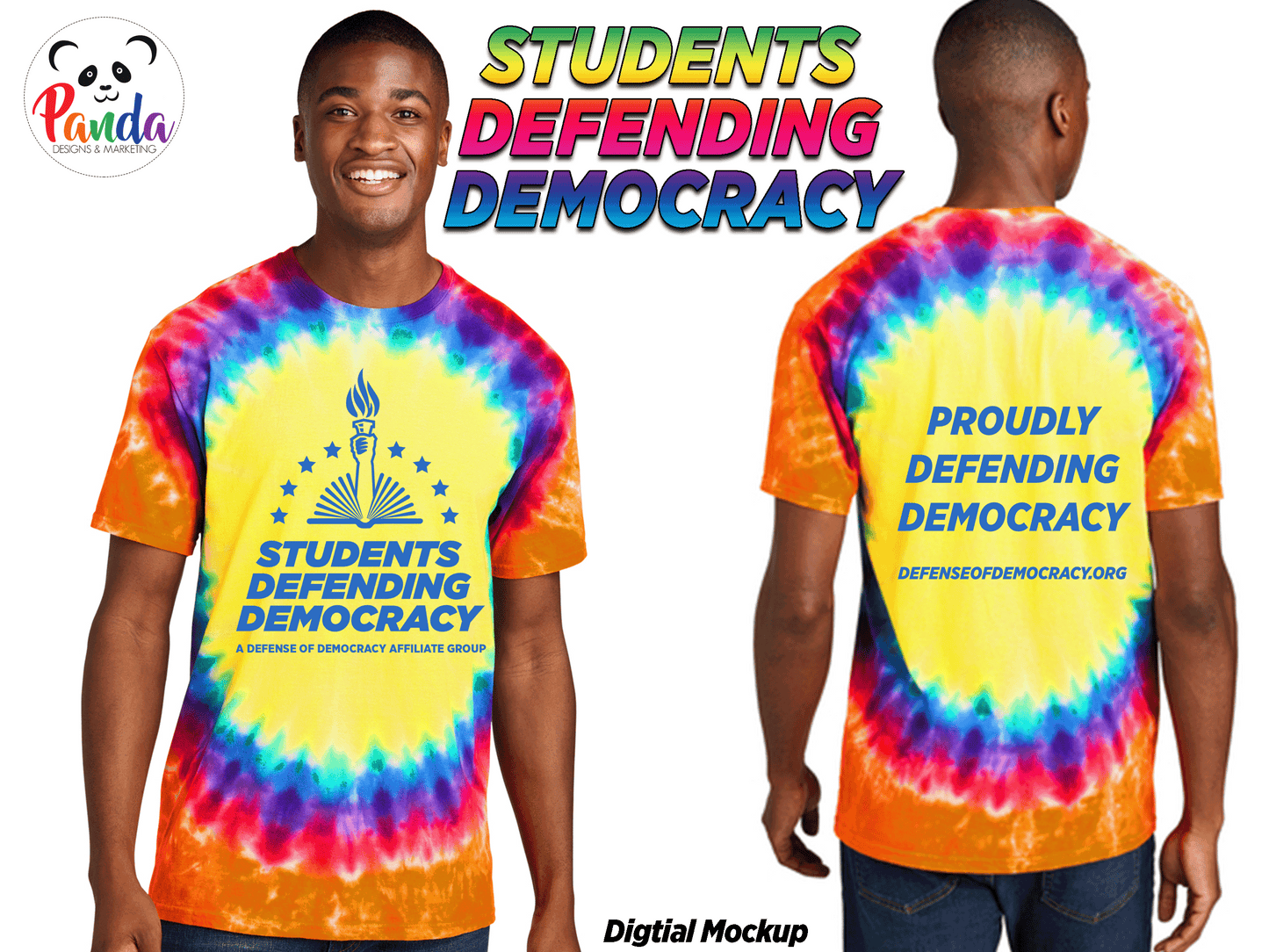 Proudly Defending Democracy Rainbow Tie Die Defense of Democracy T-shirt