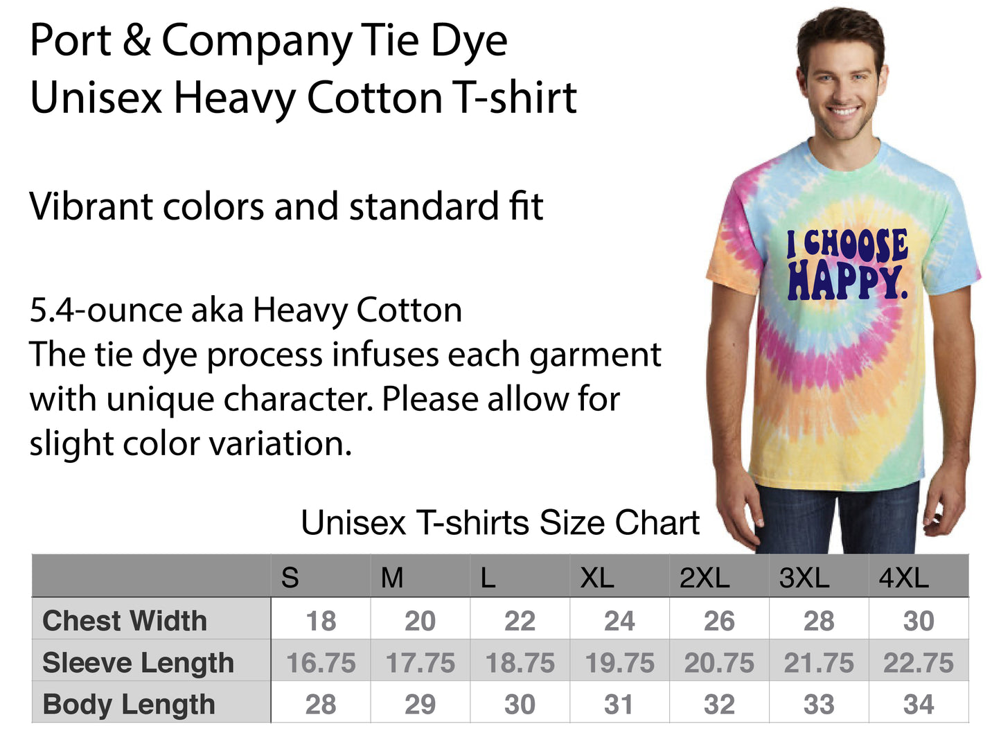 I Choose Happy. Tie Dye Short Sleeve T-shirt (Unisex or Ladies V-Neck)