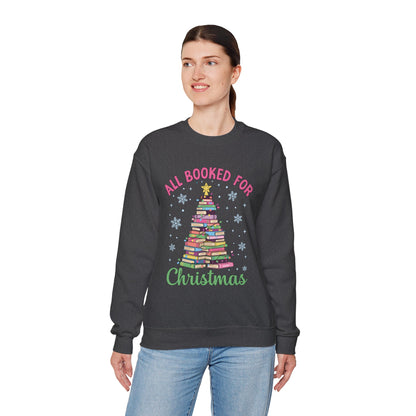 "All Booked for Christmas" Cozy Pastel Crewneck Sweatshirt