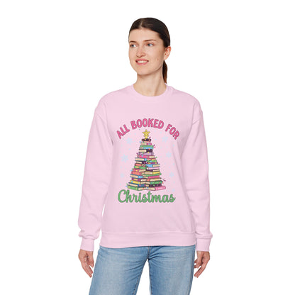 "All Booked for Christmas" Cozy Pastel Crewneck Sweatshirt
