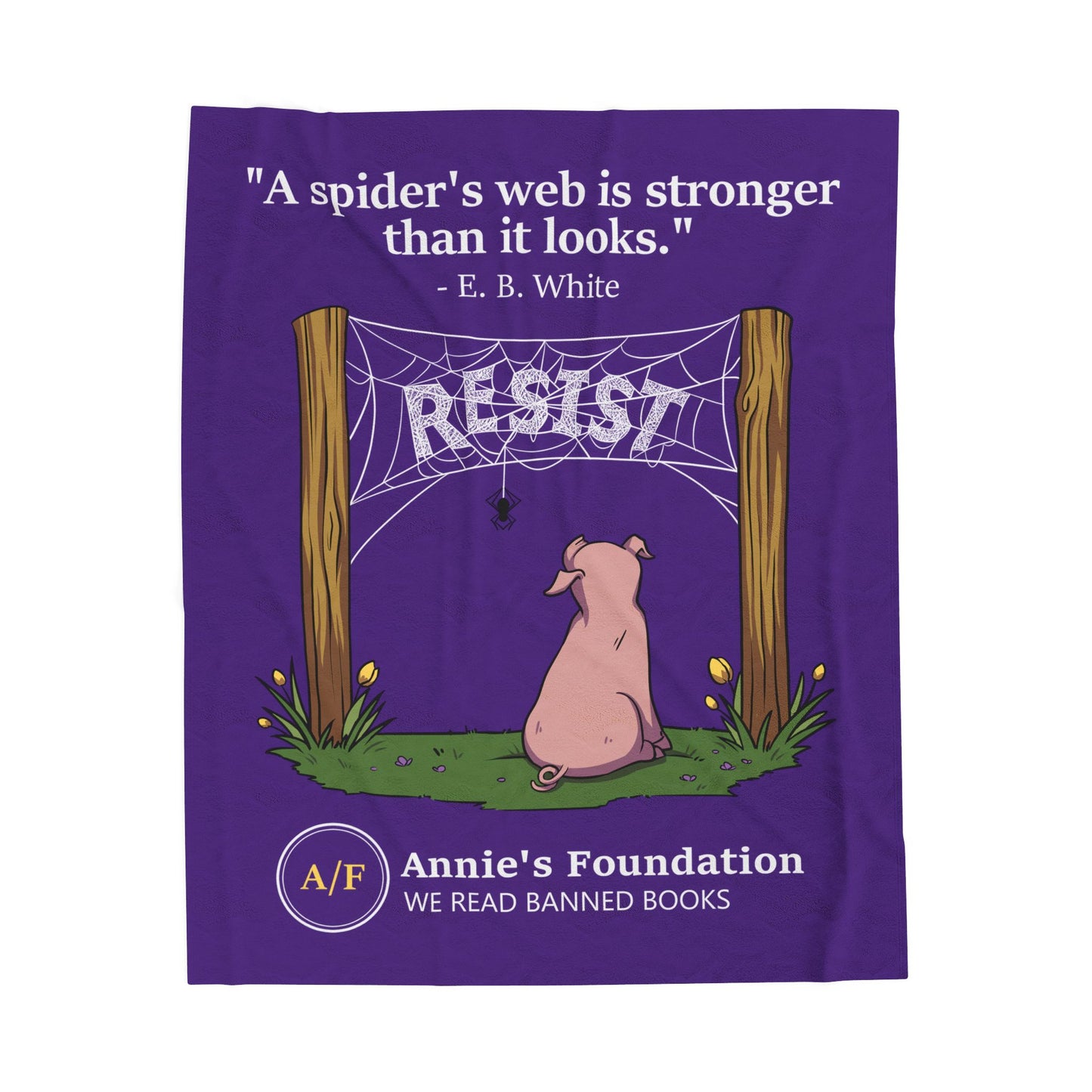 Velveteen Blanket — "A Spider's Web is Stronger Than it Looks" Resist Pig Design (Annie's Foundation)