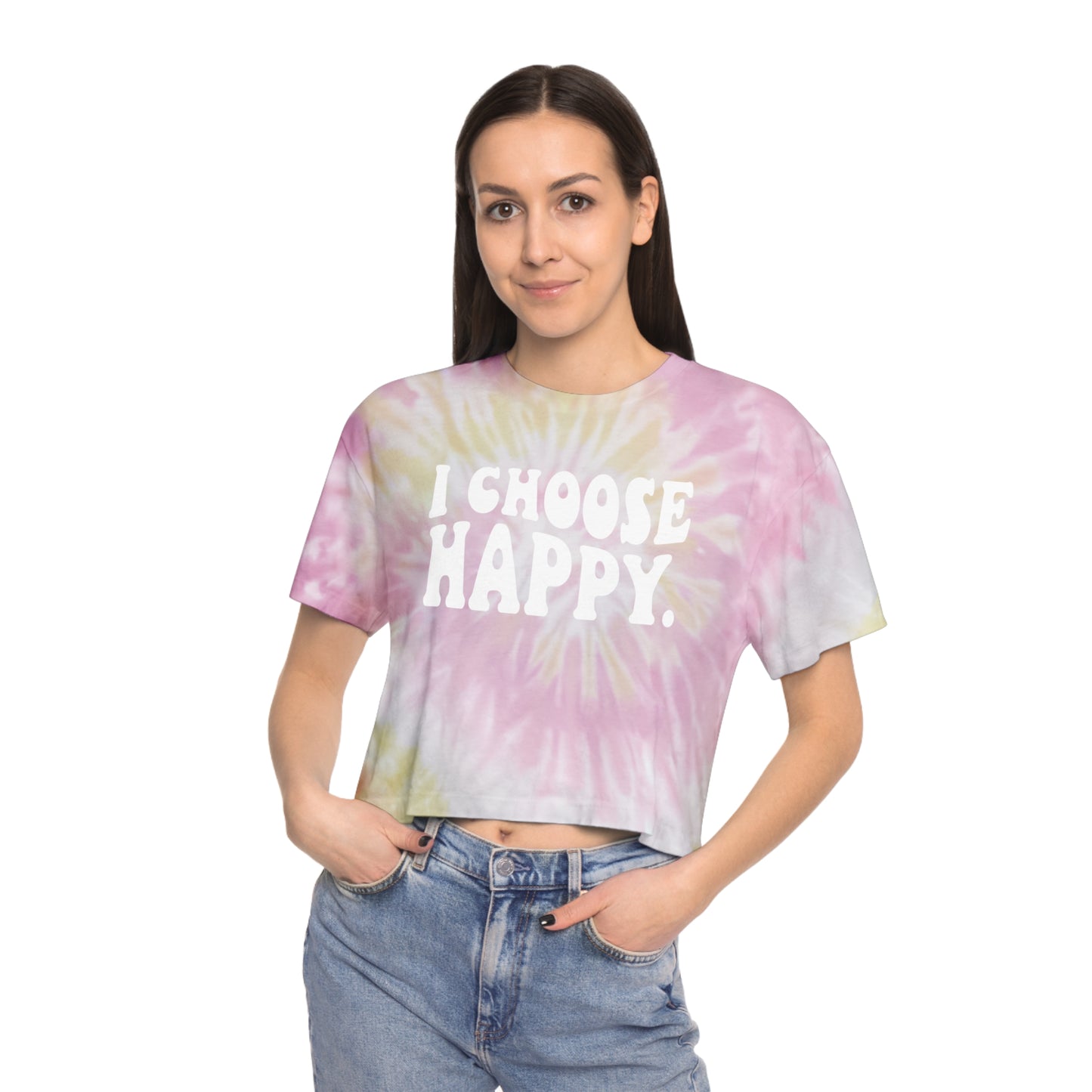 I Choose Happy Tie-Dye Ladies Crop Tee