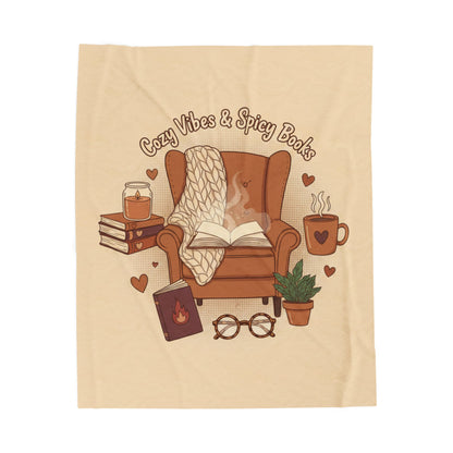 Cozy Vibes & Spicy Books Velveteen Plush Blanket — Book Lover Reading Nook Throw