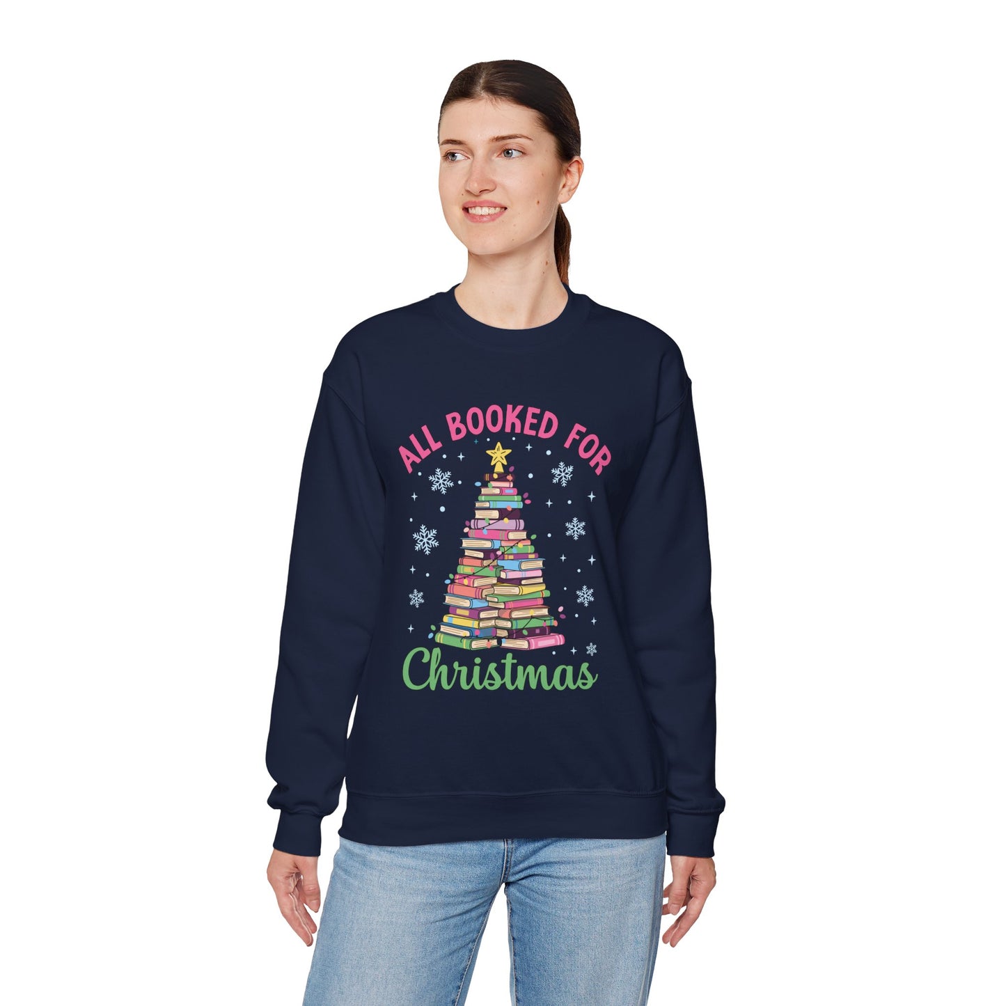 "All Booked for Christmas" Cozy Pastel Crewneck Sweatshirt