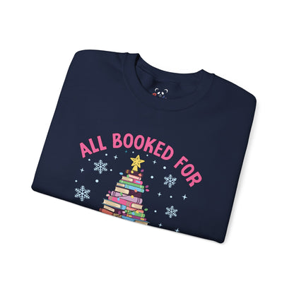 "All Booked for Christmas" Cozy Pastel Crewneck Sweatshirt
