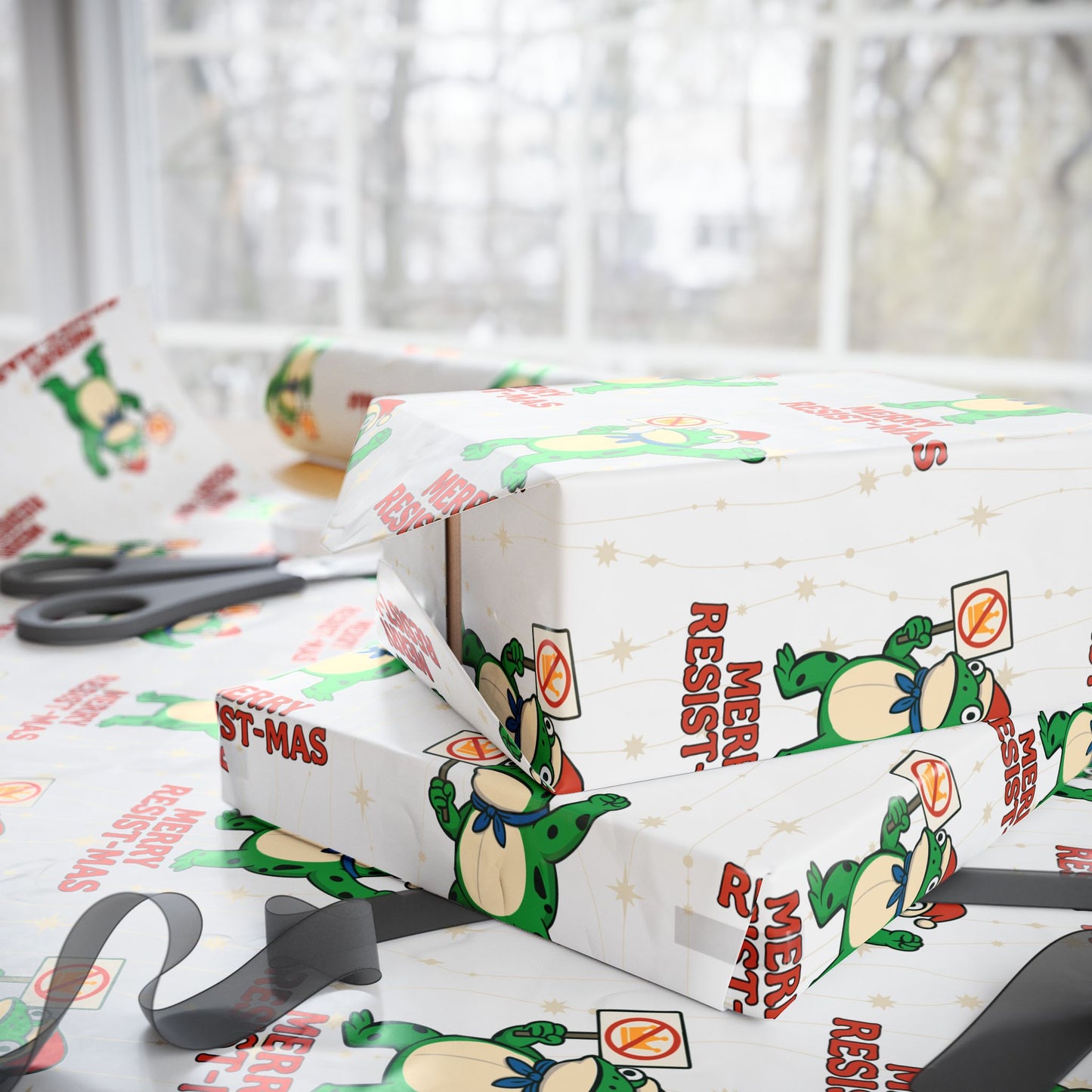 Wrapping Paper — Merry Resist-mas Frog Holiday Gift Wrap