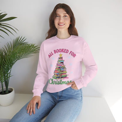 "All Booked for Christmas" Cozy Pastel Crewneck Sweatshirt