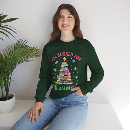 "All Booked for Christmas" Cozy Pastel Crewneck Sweatshirt