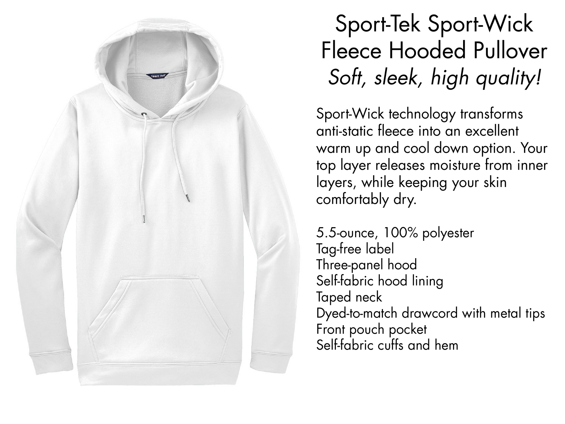 Product information for Sport-Tek Sport-Wick Fleece Hoodie - Premium quality sublimatable hoodie