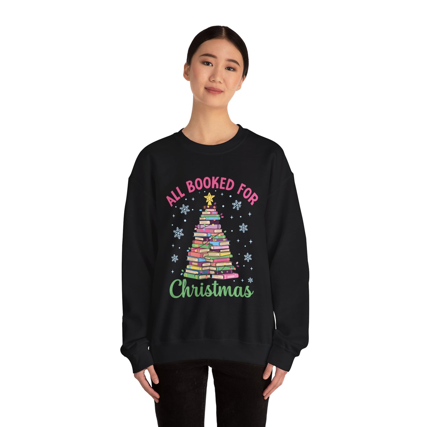 "All Booked for Christmas" Cozy Pastel Crewneck Sweatshirt