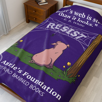 Velveteen Blanket — "A Spider's Web is Stronger Than it Looks" Resist Pig Design (Annie's Foundation)