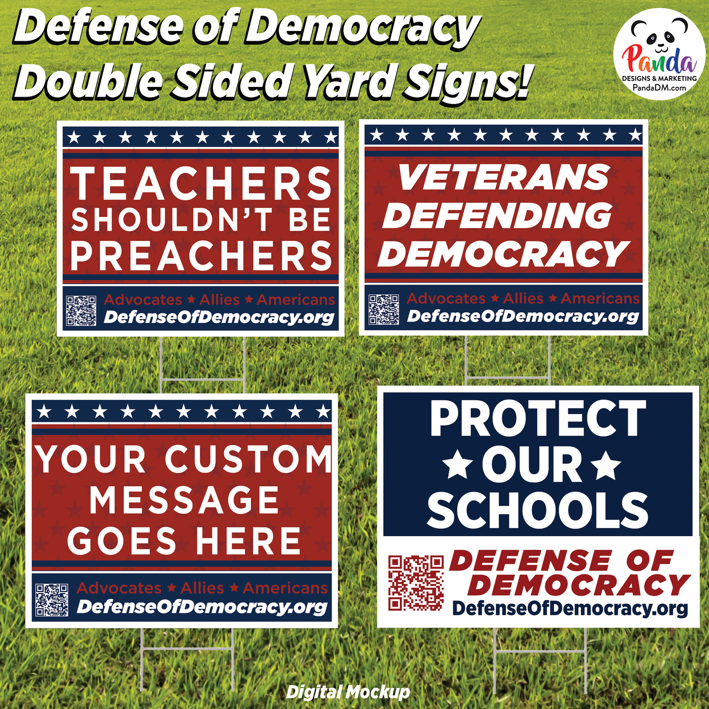 Yard Sign - Multiple Designs or Create Your Own! Defense of Democracy