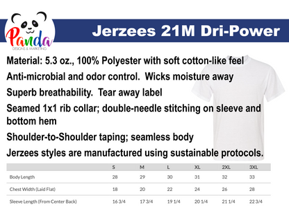Size chart for Jerzee 21m 100% polyester short sleeve t-shirts - sublimated t-shirts that have soft cotton feel. product info 