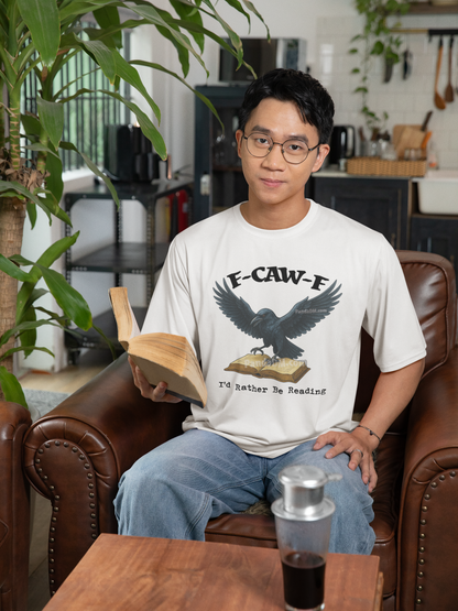 F-Caw-F I'd Rather Be Reading - Sublimated Funny T-shirt with Raven and Book