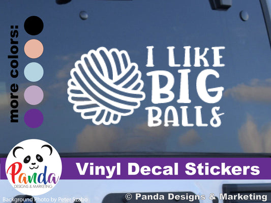 I like big balls of yarn vinyl decal sticker. Horizontal layout.