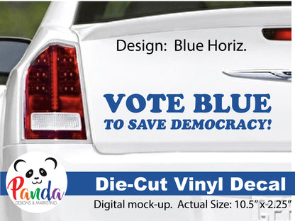 Vote Blue to Save Democracy Vinyl Decals for Cars, Laptops, Water bottles, hydro flasks and more. Multiple die cut size options and designs.