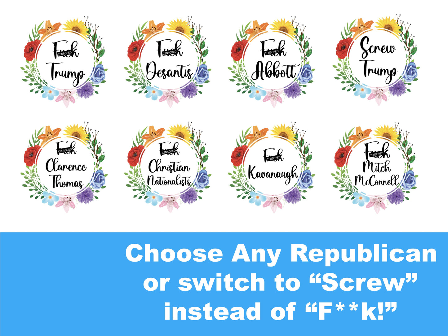 F Trump or F Republics Custom Napkins or Kitchen Towel with pride flowers.