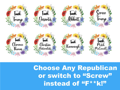 F Trump or F Republics Custom Napkins or Kitchen Towel with pride flowers.