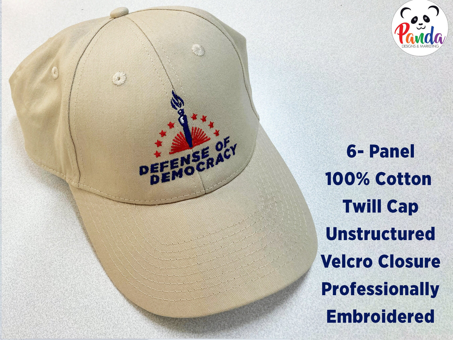 Embroidered Hat - Defense of Democracy Logo on Cotton Twill 6-panel unstructured baseball cap