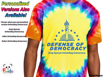 Proudly Defending Democracy Rainbow Tie Die Defense of Democracy T-shirt