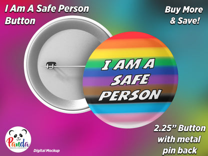 I Am A Safe Person with Progressive Pride Flag Pinback Button