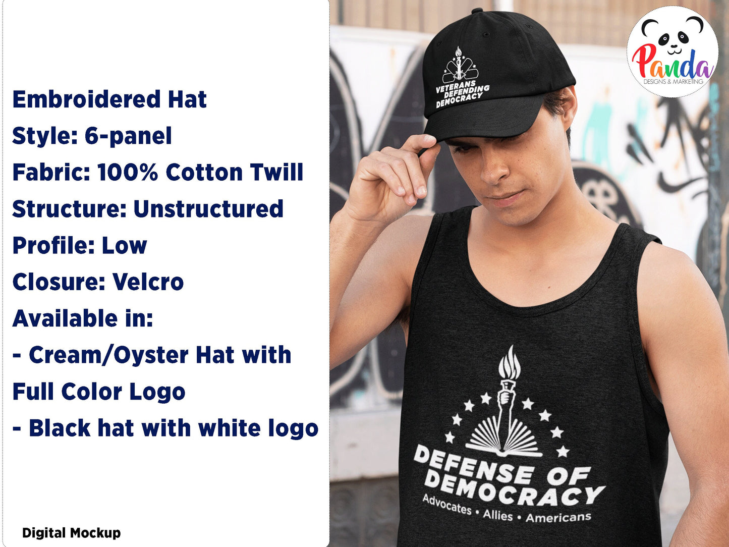 Embroidered Hat - Defense of Democracy Logo on Cotton Twill 6-panel unstructured baseball cap